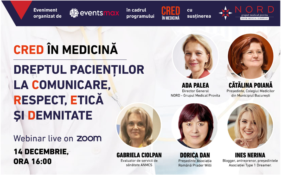 „CRED în Medicină”: Dreptul pacienților la Comunicare, Respect, Etică și Demnitate, webinar dedicat membrilor asociațiilor de pacienți