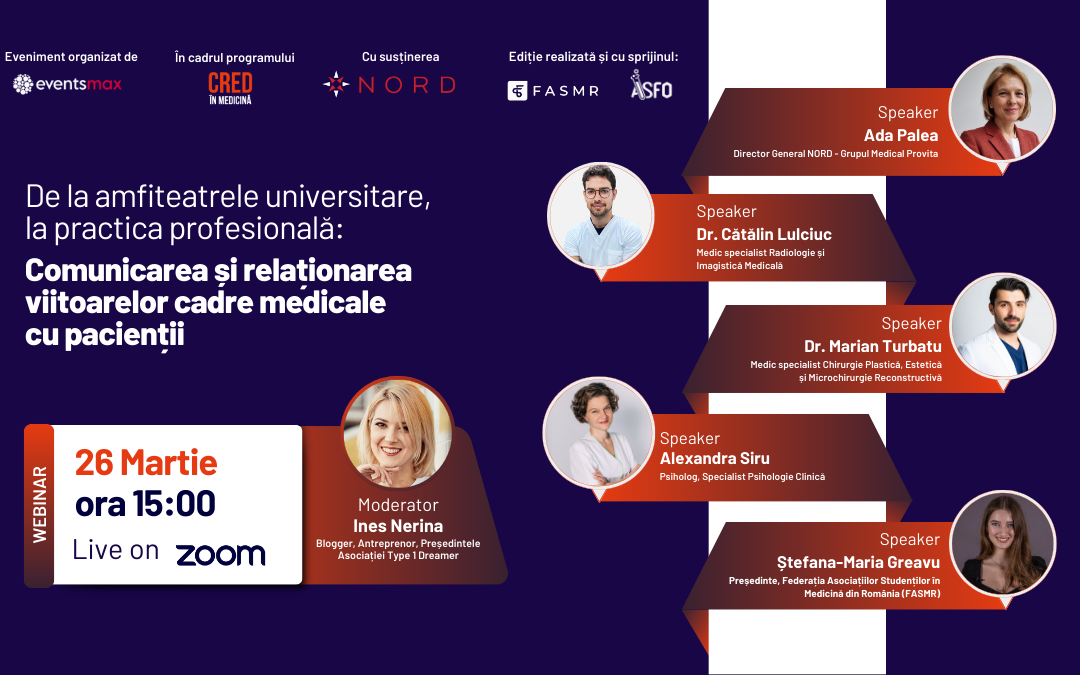 „CRED în Medicină: Comunicarea și relaționarea viitoarelor cadre medicale cu pacienții”, webinar dedicat studenților la medicină și farmacie