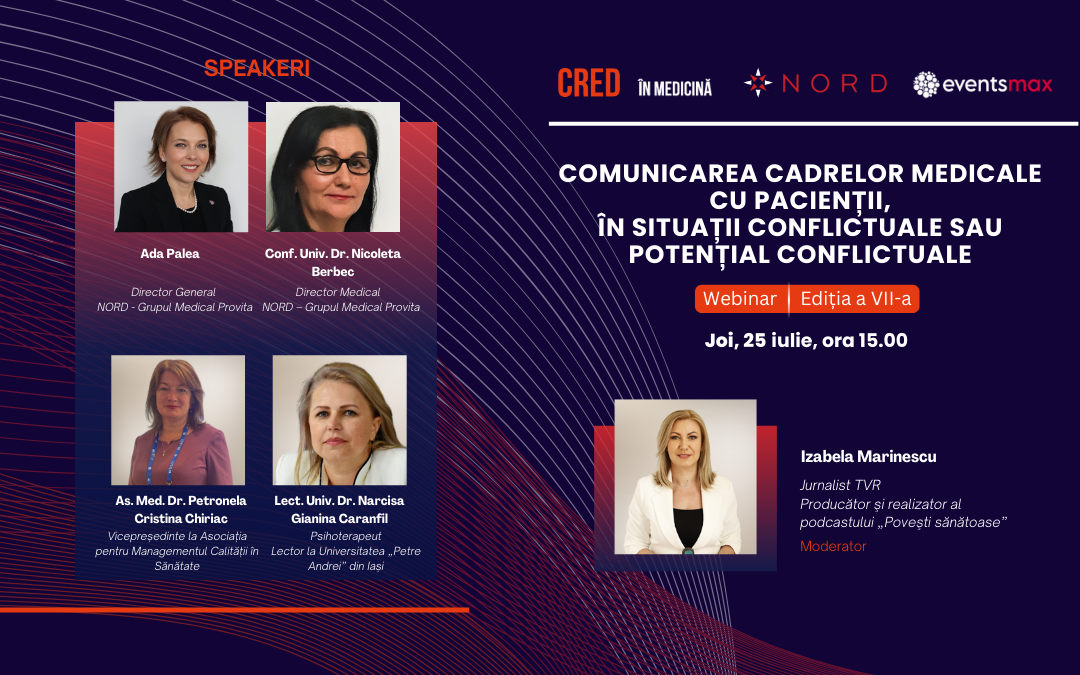 „CRED în Medicină: Comunicarea cadrelor medicale cu pacienții, în situații conflictuale sau potențial conflictuale”, tema următorului webinar al programului