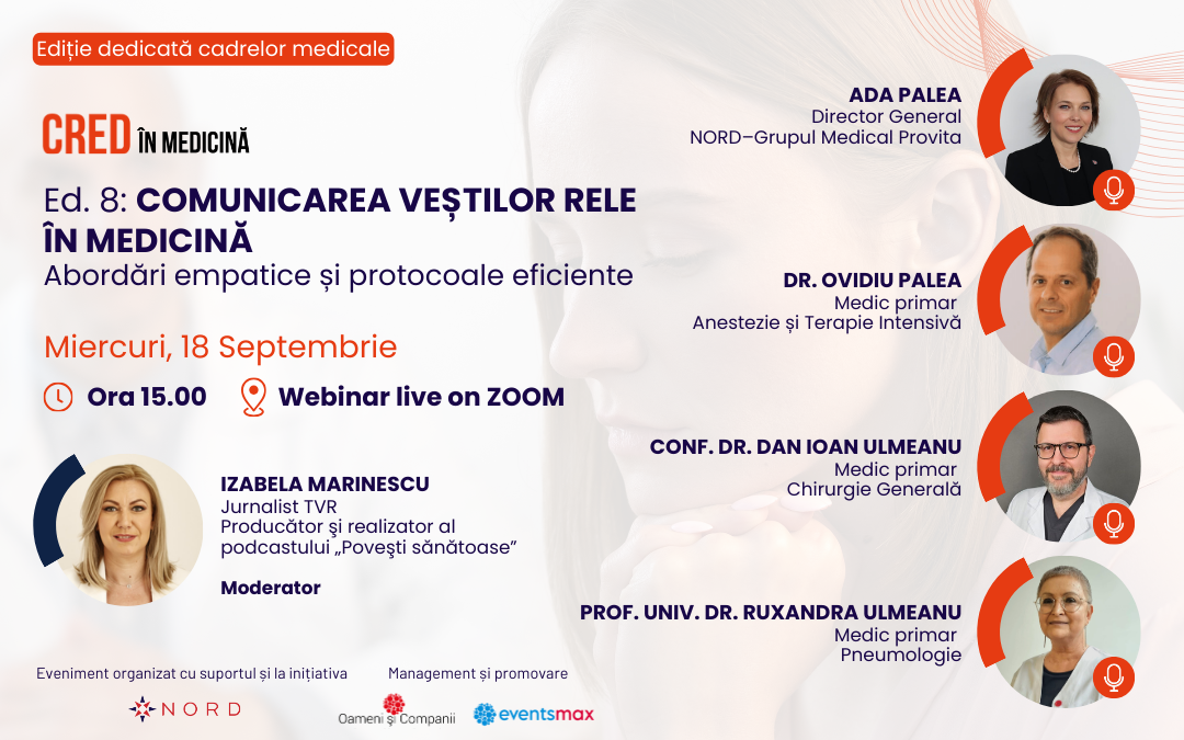 „Comunicarea veștilor rele în medicină: abordări empatice și protocoale eficiente”, un nou webinar al Programului CRED în Medicină