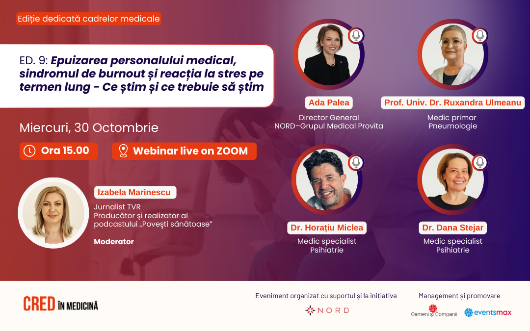„Epuizarea personalului medical, sindromul de burnout și reacția la stres pe termen lung!” – un nou CRED în Medicină 